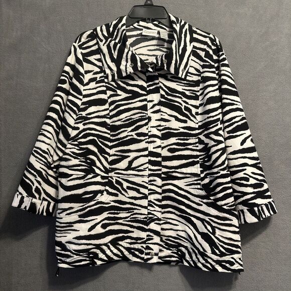 Chico's Zenergy Zebra Jacket Full Zip Stretch Pockets Size 3 (XL) Black White - Picture 1 of 9